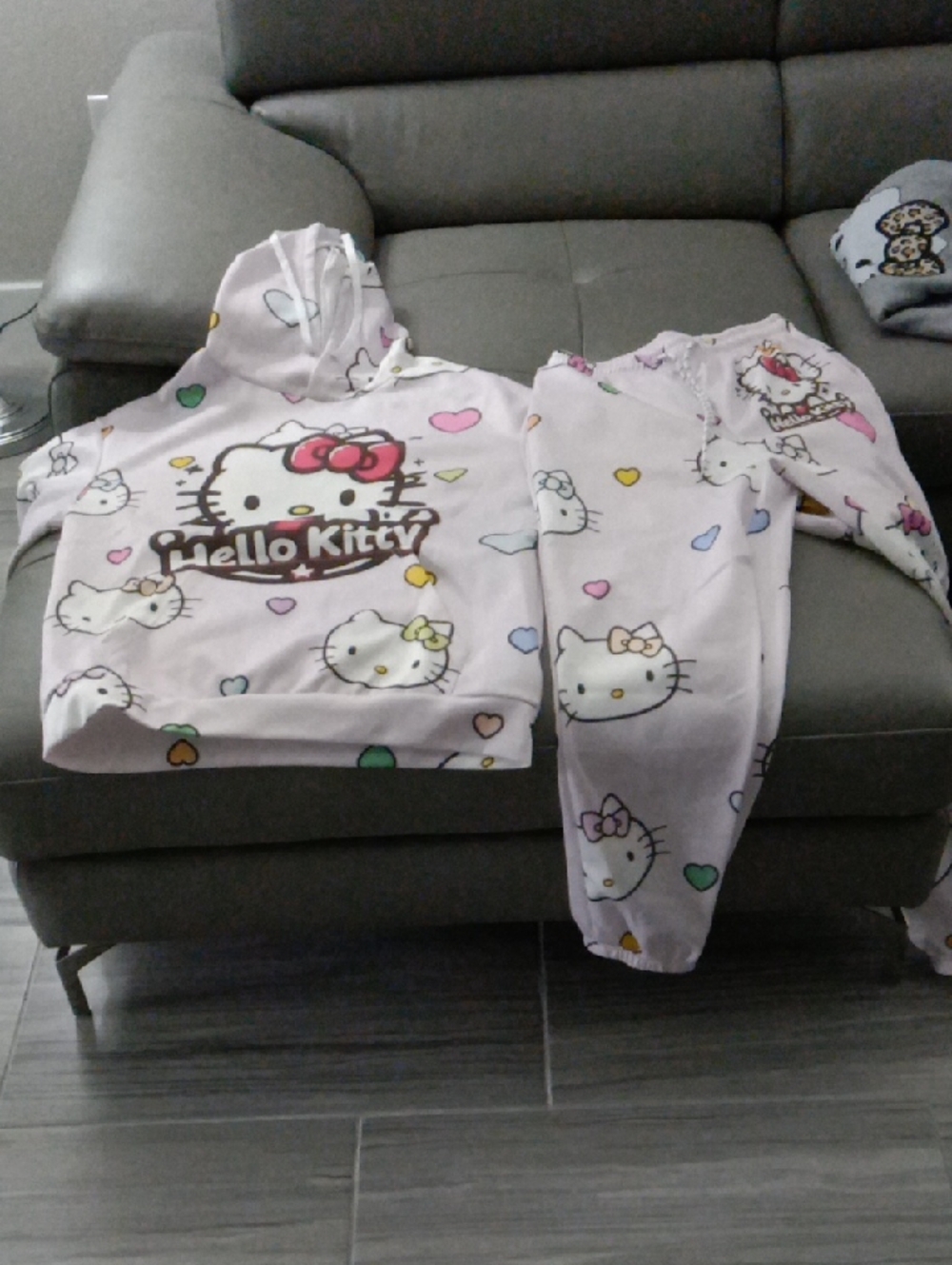 ADULT Hello Kitty Light Pink Heart Hooded Ladies Lounge Set